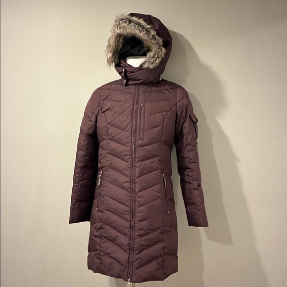 Eddie Bauer Dark Purple Puffer Jacket with Faux Fur Hood Retail $299 - Picture 8 of 12
